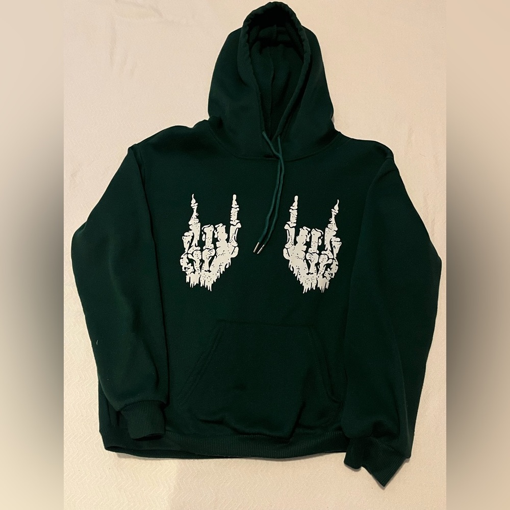Green skeleton print shein hoodie